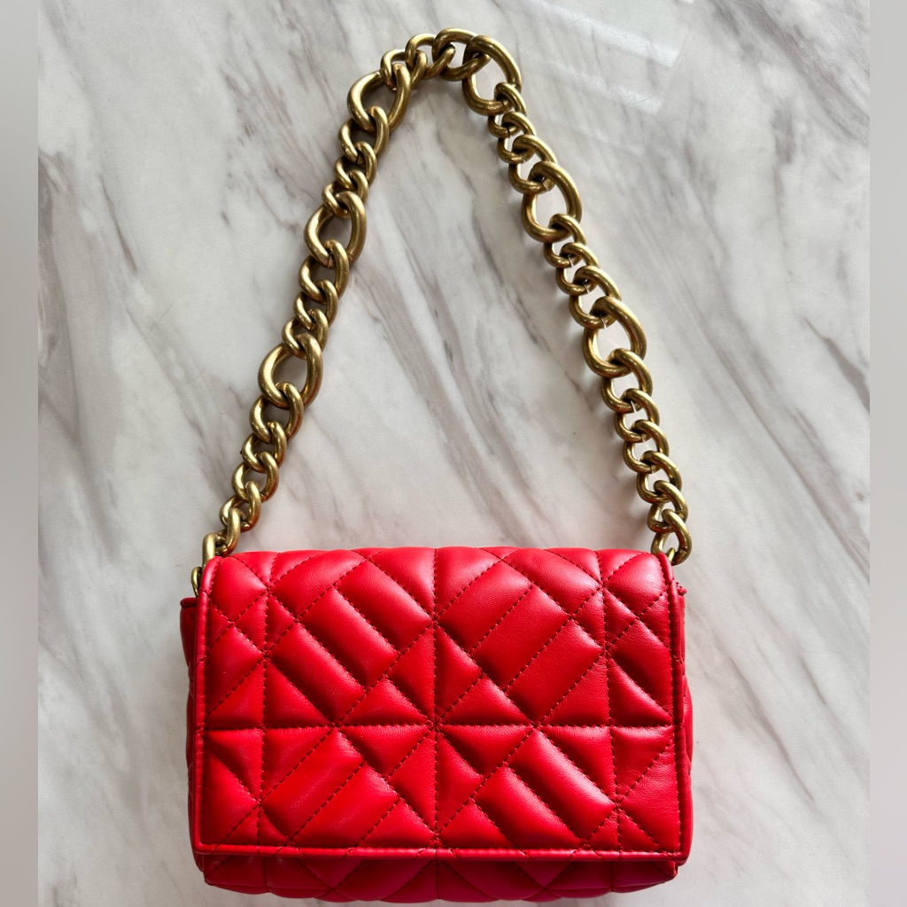 Zara Faux Leather And Gold Chain Purse
